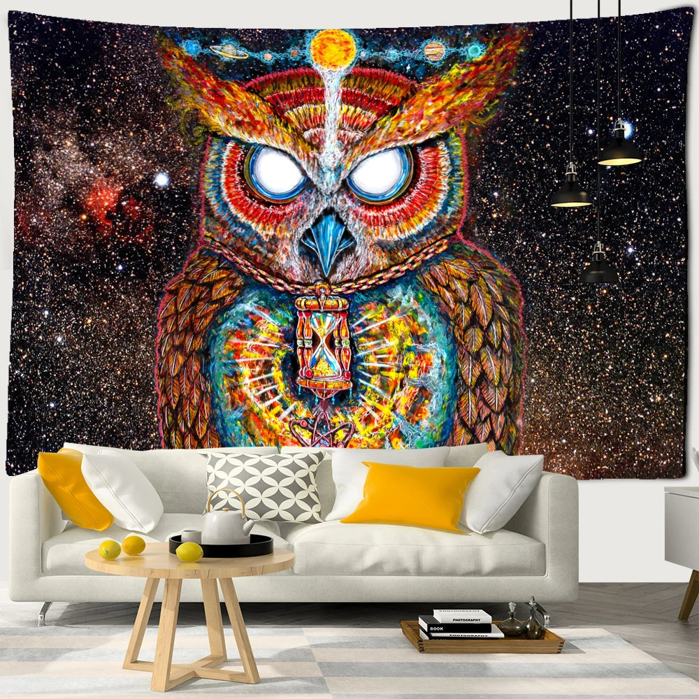 Colorful Psychedelic Owl Tapestry Wall Hanging Bohemian Hippie Art Science Fiction TAPIZ Witchcraft Room Home Decor