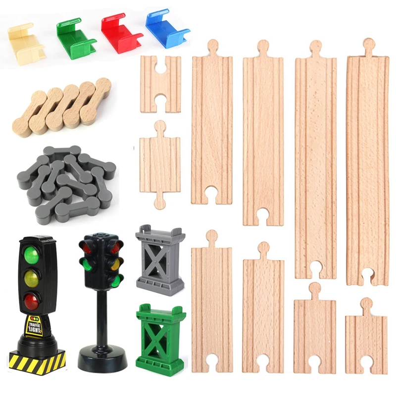 New Wooden Train Track Beech Wooden Railway Tracks Accessories Fit for All Brands Wood Tracks Educational Toys for Kids Gift
