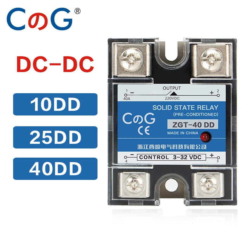 CG SSR-10DD 25DD 40DD 200A 600A SSR Single Phase DC Control DC Heat Sink 3-32VDC To 220VDC 600V 10A 25A 40A DD Solid State Relay