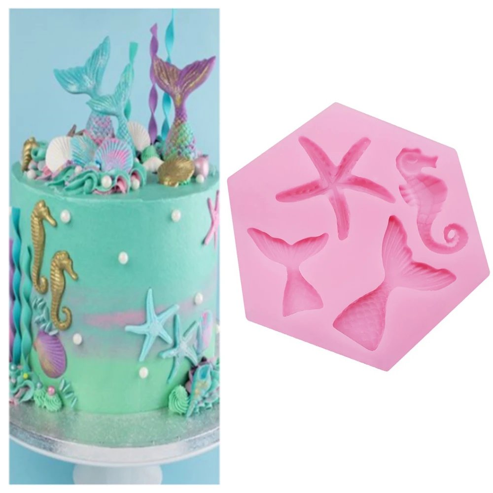 Mini Mermaid Tail Starfish Silicone Mold Fondant Chocolate Cake Decorating Tool DIY Handmade Clay Resin Soap Baking Mould  M2797