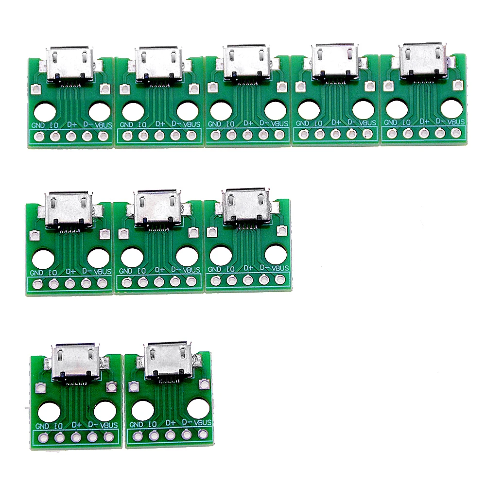 10PCS MICRO USB To DIP Adapter 5pin Female Connector B Type PCB Converter Breadboard  Switch Board SMT Mother Seat