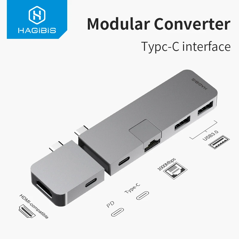 Hagibis USB-C hub Adapter TypeC to HDMI-compatible USB 3.0 RJ45 Gigabit Ethernet SD/TF PD charge for MacBook Pro/Air Samsung S10