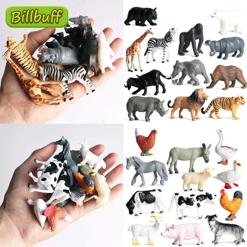 12pcs Simulation Wild Animal Model Toy Mini Animal Lion Tiger Chicken Duck Cow Poultry Child PVC Figures Dolls toys for children