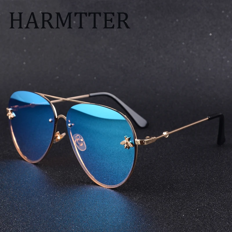Luxury Brand Designer Female Rimless Sunglasses AViation Women Sun Glasses Gradient Shades Little bee Lens Ladies UV400 rays