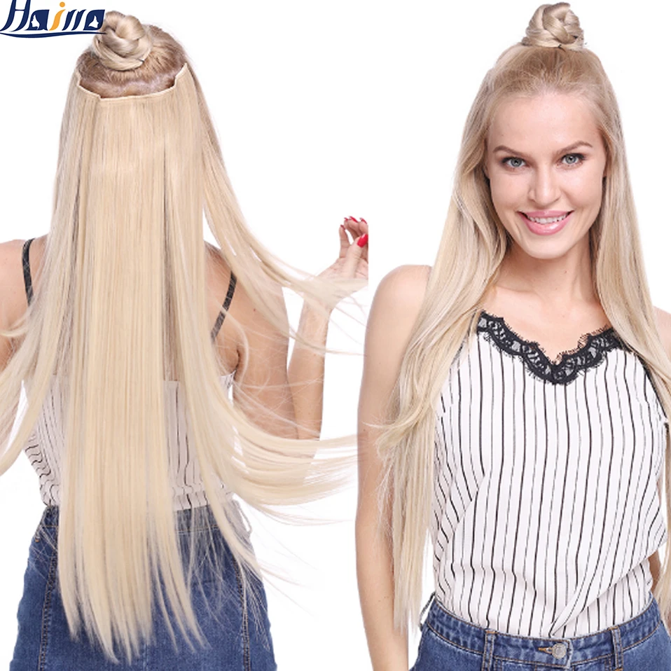 HAIRRO 26'' Long Straight 5 Clips Synthetic Hair Long Straight Clip In Hair Extensions False Hair Black Hair Pieces For Women