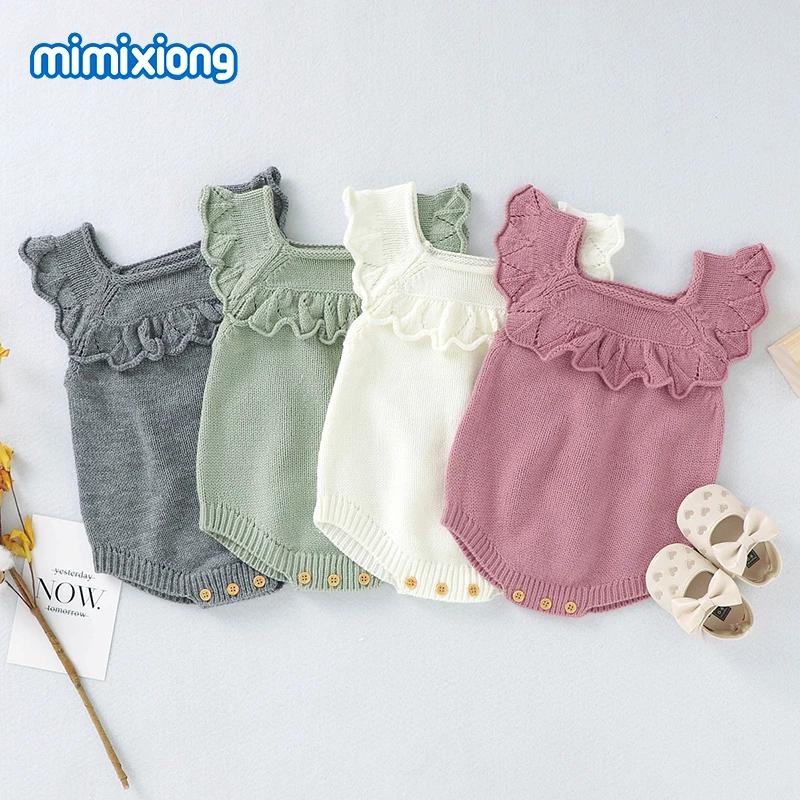 Baby Girls Bodysuits Clothes Cute Candy Color Knitted Newborn Infantil Onesie Body 0-18Months Toddler Children Jumpsuits Outfits