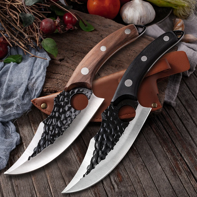 Forged Fishing Knife with Sheath Outdoor Survival Hunting Knife Stainless Steel Butcher Meat Cleaver Boning Kitchen Chef Knife