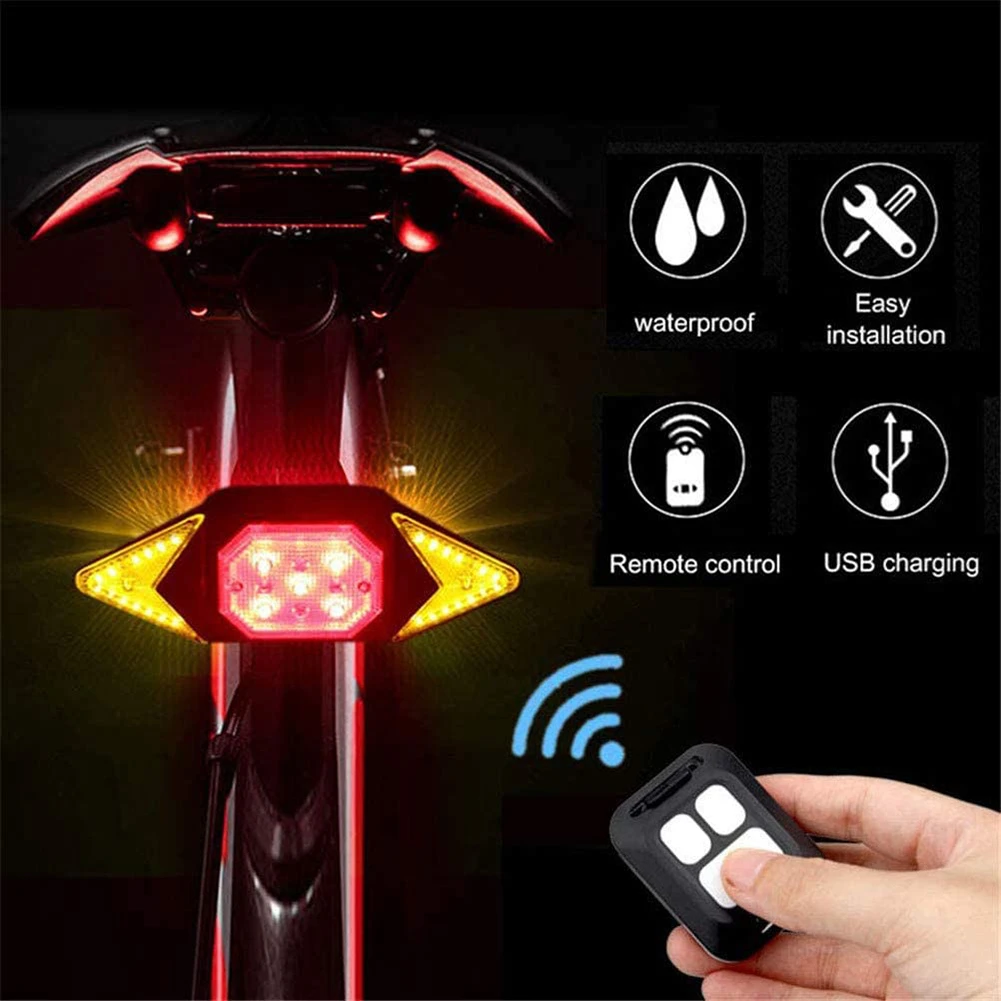 Bike Tail Light Turn Signals Wireless Remote Control Mountain Bike Tail Light USB Rechargeable Bicycle Flashing Headlight