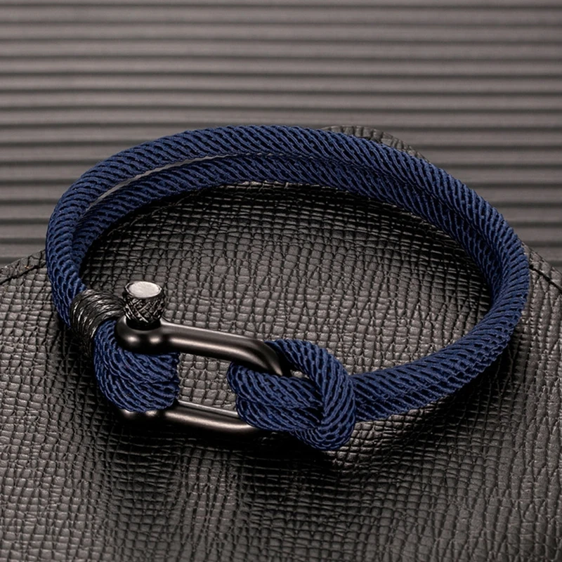 MKENDN Men U shape Survival Bracelet Outdoor Camping Rescue Emergency Rope Bracelet For Women Black Stainless Steel Sport Buckle