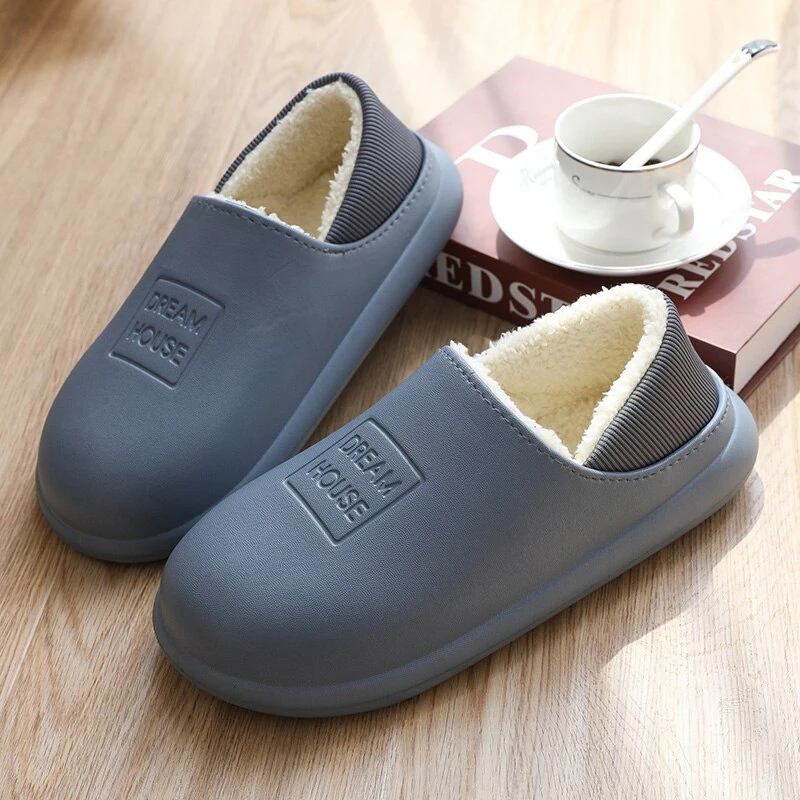 Waterproof Non-Slip Home Slippers Winter Warm Home Women Indoor Cotton Non-slips Ladies Soft Slippers Memory Foam Couples Shoes