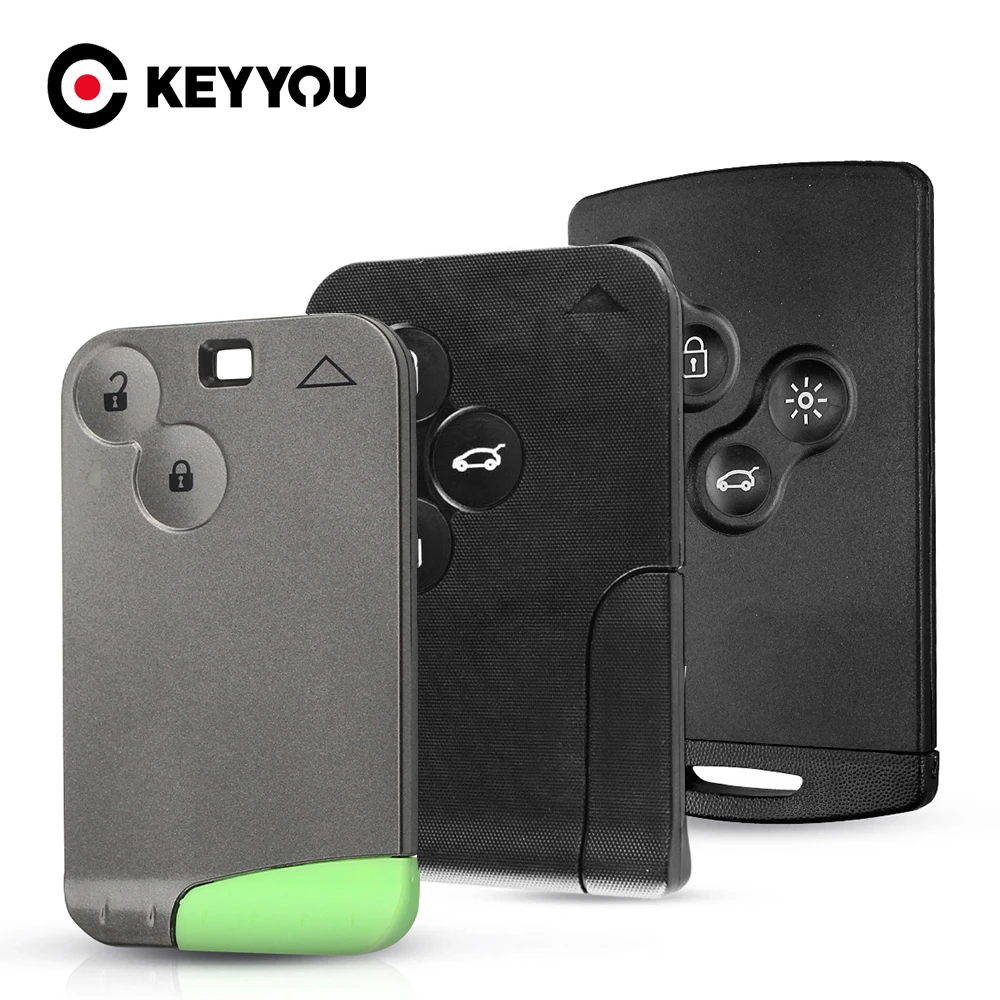 KEYYOU Remote Smart Card Key Case For Renault Laguna Clio Koleos Key Shell Smart Card 2/3/4 Button WIth Insert Small Key Blade