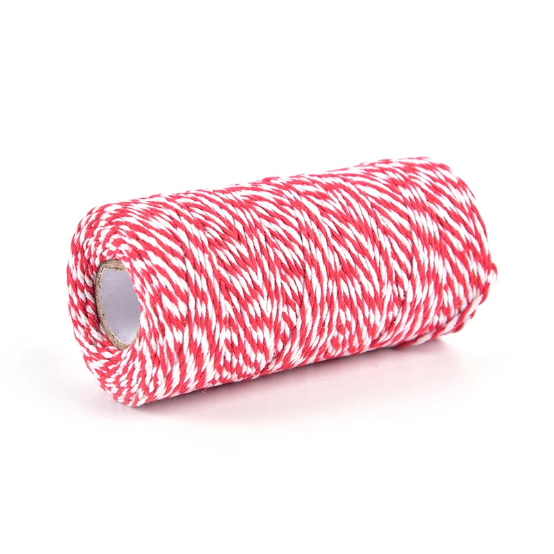 100m/Roll (Red+White) Cotton Bakers Twine String Cord Cotton Rope Cotton Cord Bottle Gift Box Decor Craft Diameter 2mm