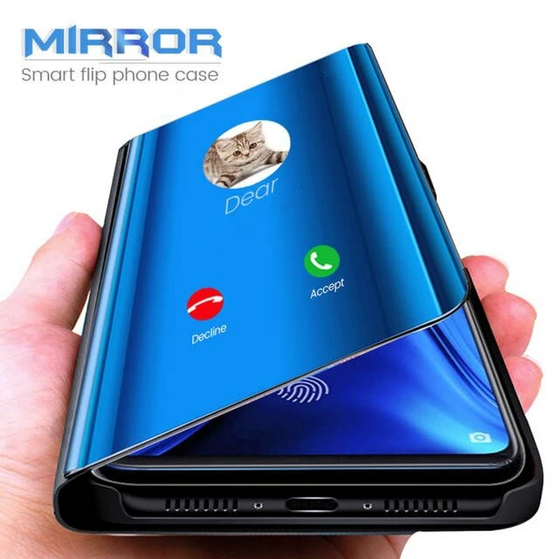 Mirror Smart Case For Xiaomi Redmi Note 8 7 6 10 Pro Cover PU Leather Stand Flip Case For Xiaomi Redmi 9A 9T POCO X3 Pro