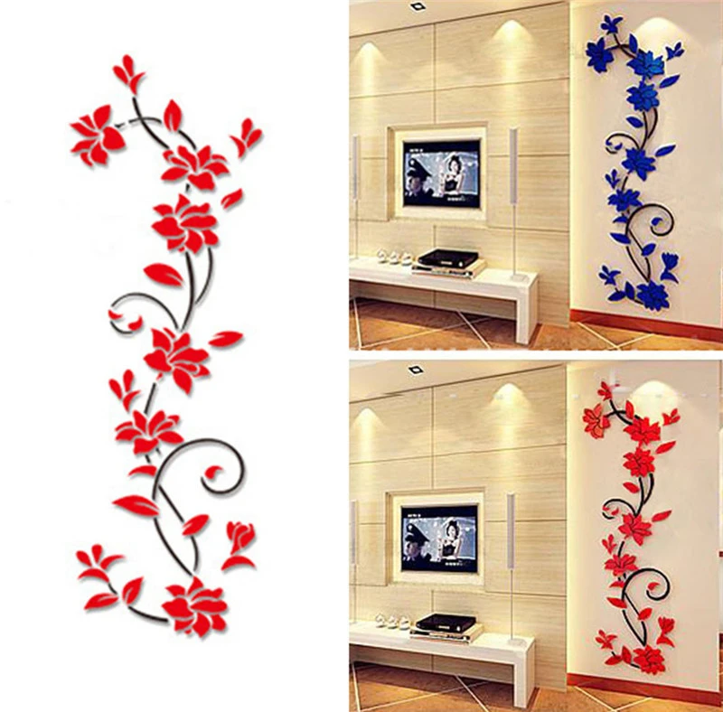 1PC Flower Vine Wall Stickers Refrigerator Sticker High Quality 3D Crystal Stereo Porch Corridor TV Background Wall Decoration
