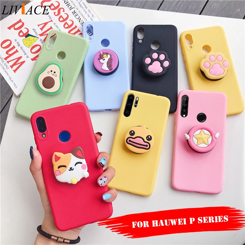 3D silicone cartoon phone holder case for huawei p40 p30 p20 lite pro p8 p9 p10 lite plus 2017 2016 girl cute stand covers