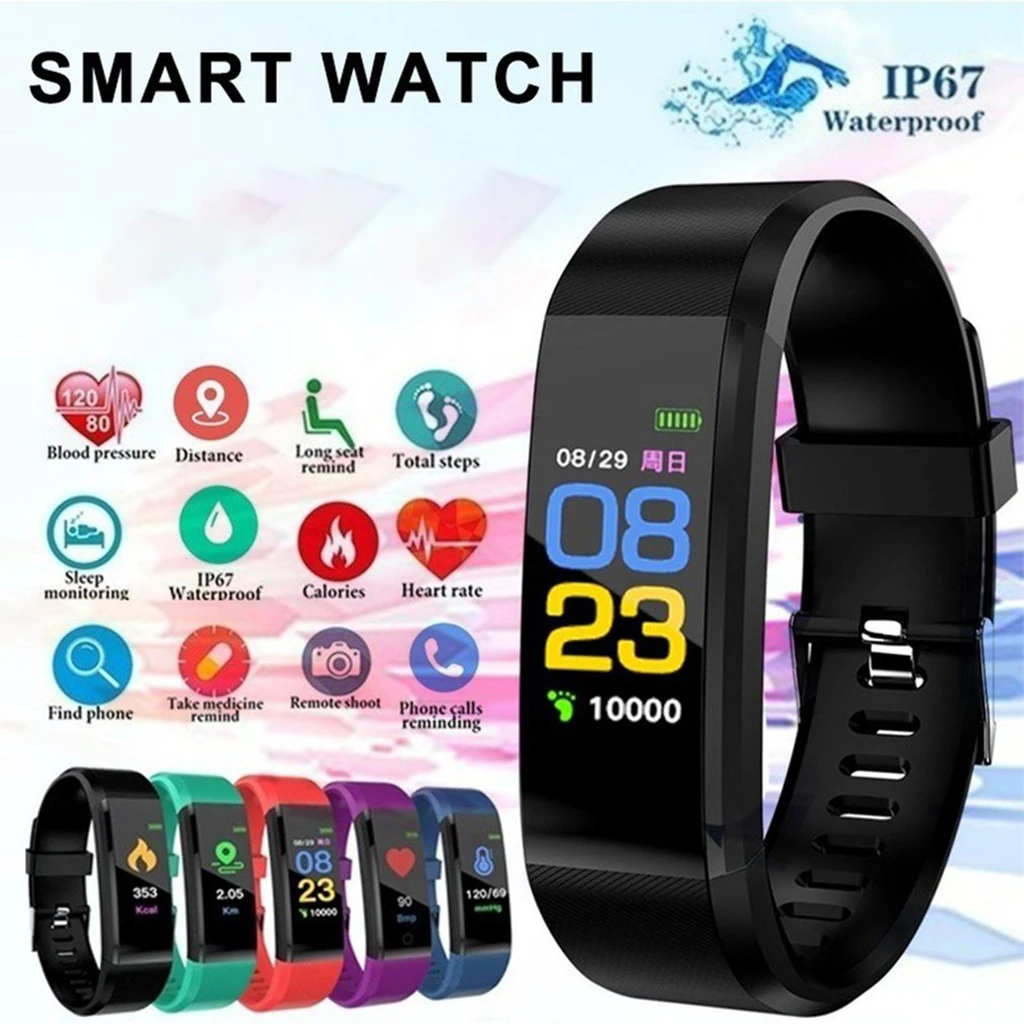 Bluetooth Smart Bracelet 115 Plus Smart Watch Bracelet Waterproof Blood Pressure Pedometer Sports Wristband Watch