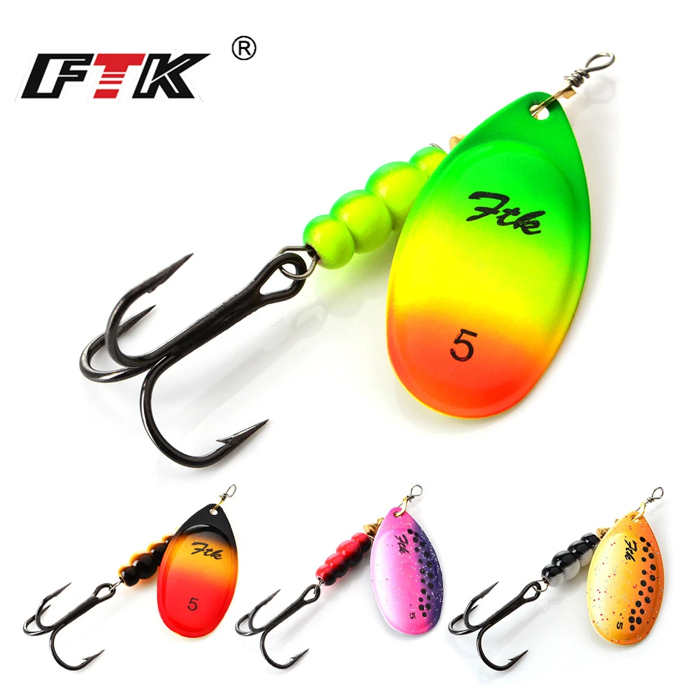 FTK 1PC Spinner Bait 3.2g 4.3g 6.1g 9.6g 13.6g Spinner Bait Spoon Fishing Bass Lure With Treble Hook Tackle High Quality