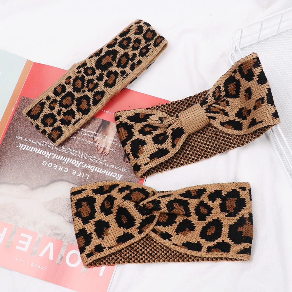 Fashion Women Headband Leopard Solid Cross Knot Hair Band Lady Ear Warmer Elastic Hairband Sports Yoga Turban Hair Accessories