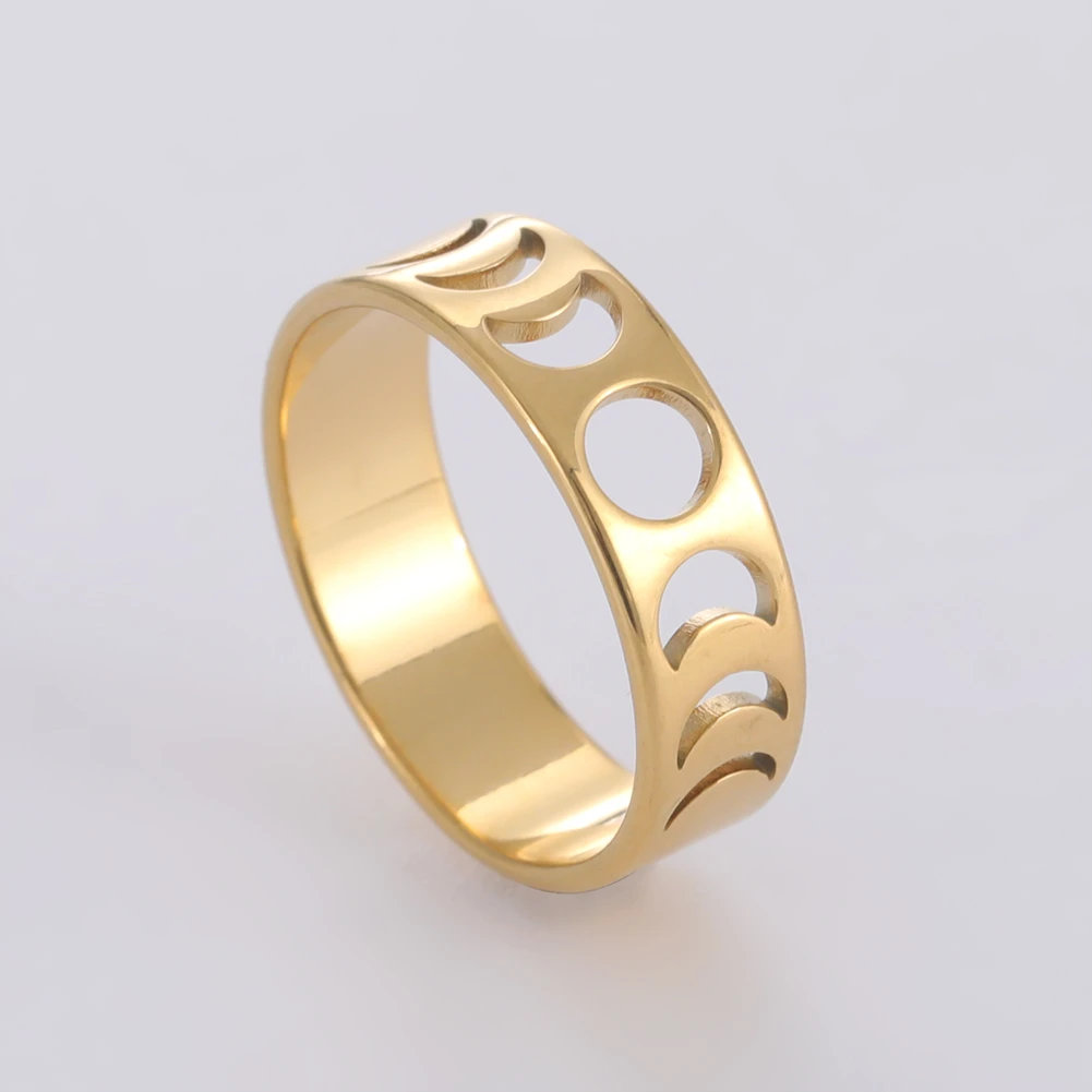COOLTIME Full Moon Crescent Moon Ring for Women Stainless Steel Couple Rings 2021 Trend Romantic Gifts Fashion Jewelry Christmas