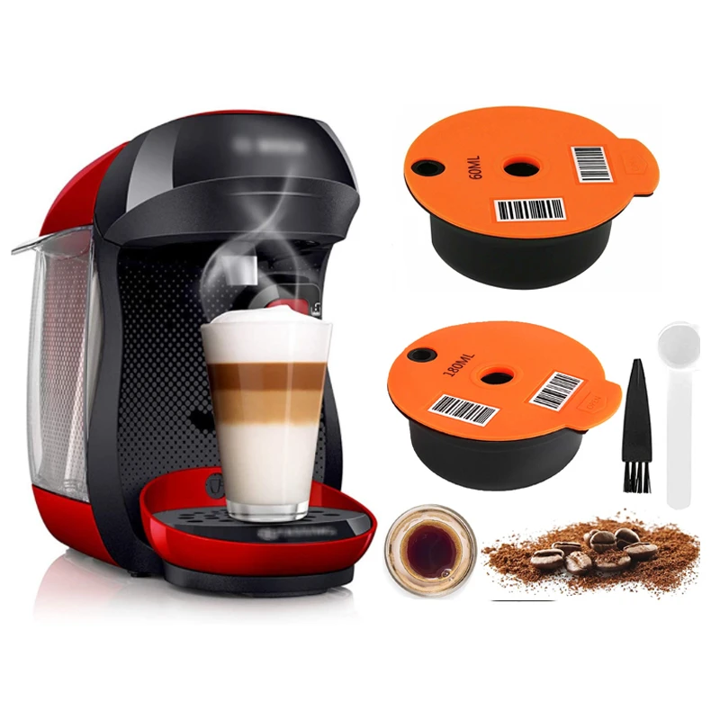 Reusable Coffee Capsule Pods Nespresso Coffee Capsule Pod Silicone Lid Compatible with Bosch Happy Suny Vivy Tassimo 60/180ml