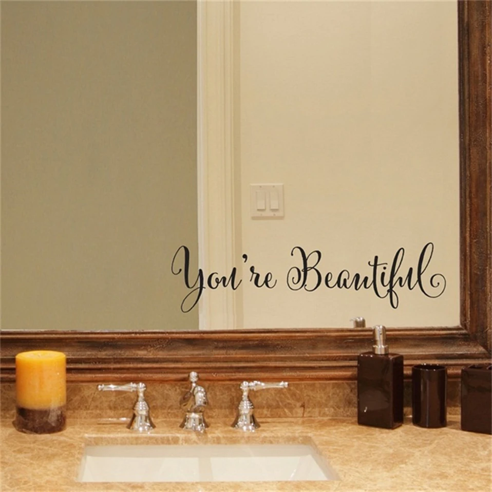 1 Set Wall Stickers With You're Beautiful Letters Living Room Carving Wall Decal Sticker Mirror Decor Home Window Decoration