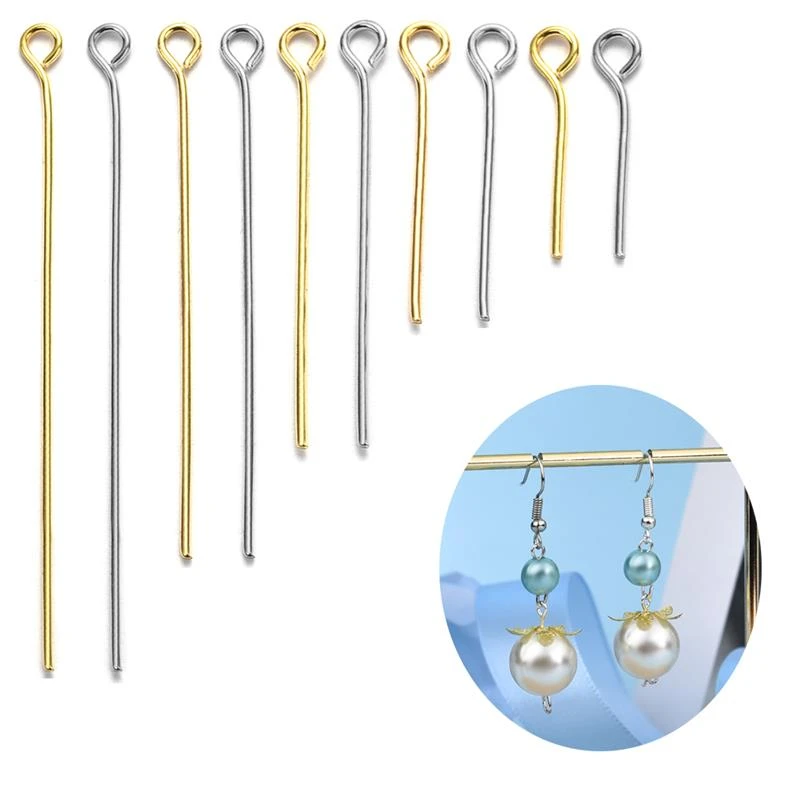 200pcs/set Earring Pin Eye Head Earrings Pins Needle Beads Supplies Gold Silver DIY Earrings Findings Jewelry Making Accessories