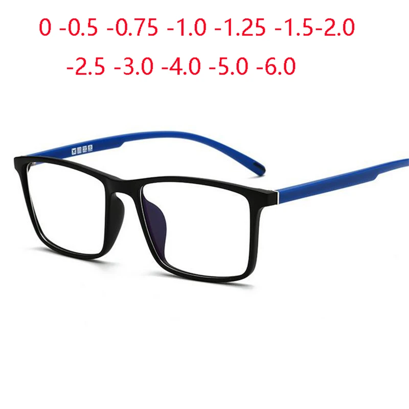 0 -0.5 -0.75 -1.0 To -6.0 Minus Degree TR90 Square Prescription Eyeglasses Women Men Ultralight Business Computer Optical Glasse