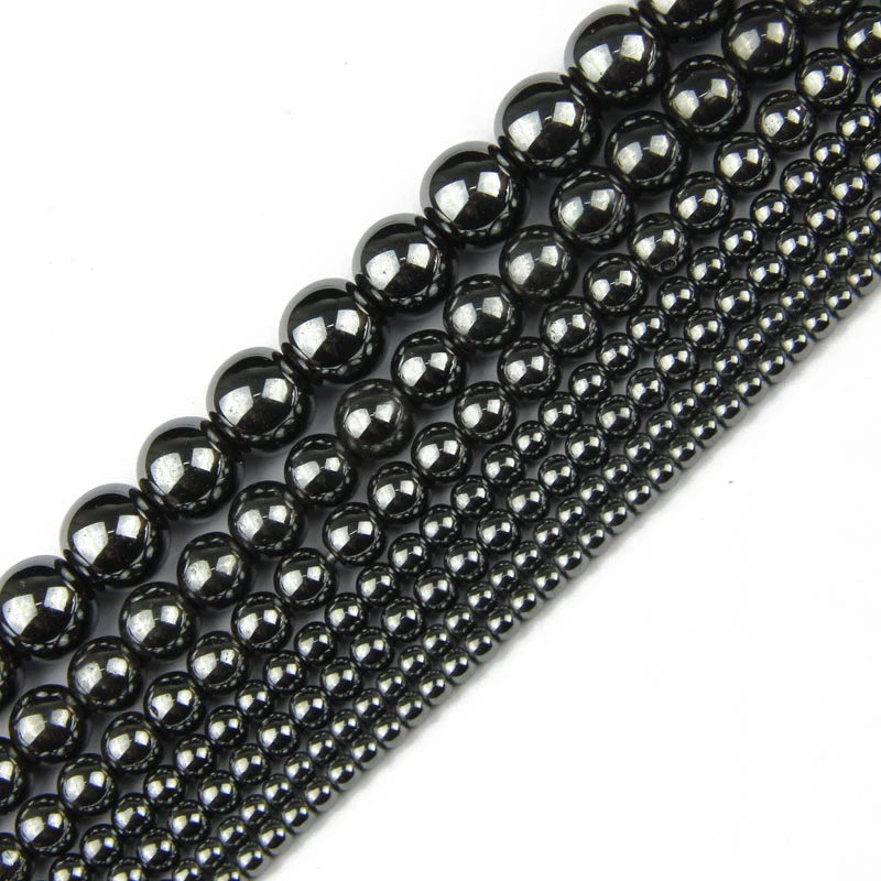 Natural Stone Black Hematite Beads Round Ball Selectable 3/4/6/8/10MM Loose Beads For Jewelry Bracelet Making DIY Accessories