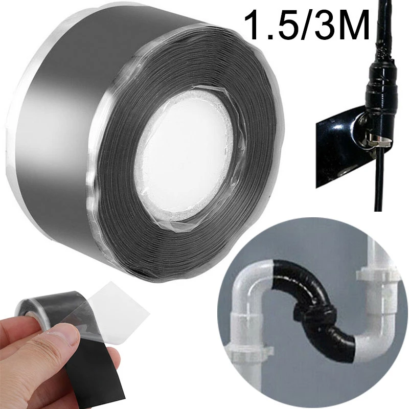 Powerful Magical Black Self-Adhesive Silicone Repair Tape Fiber Waterproof High Adhesion Pipe Seal Repair Sealing Tape