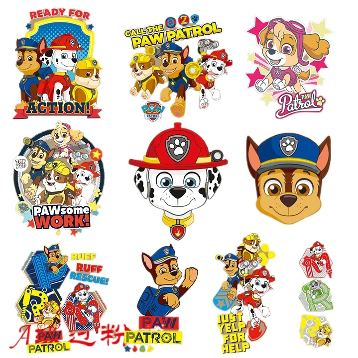 Paw Patrol Iron on Patches Set for Kids Clothing DIY T-shirt Applique Heat Transfer Patch Stickers Thermal Press Birthday Gift