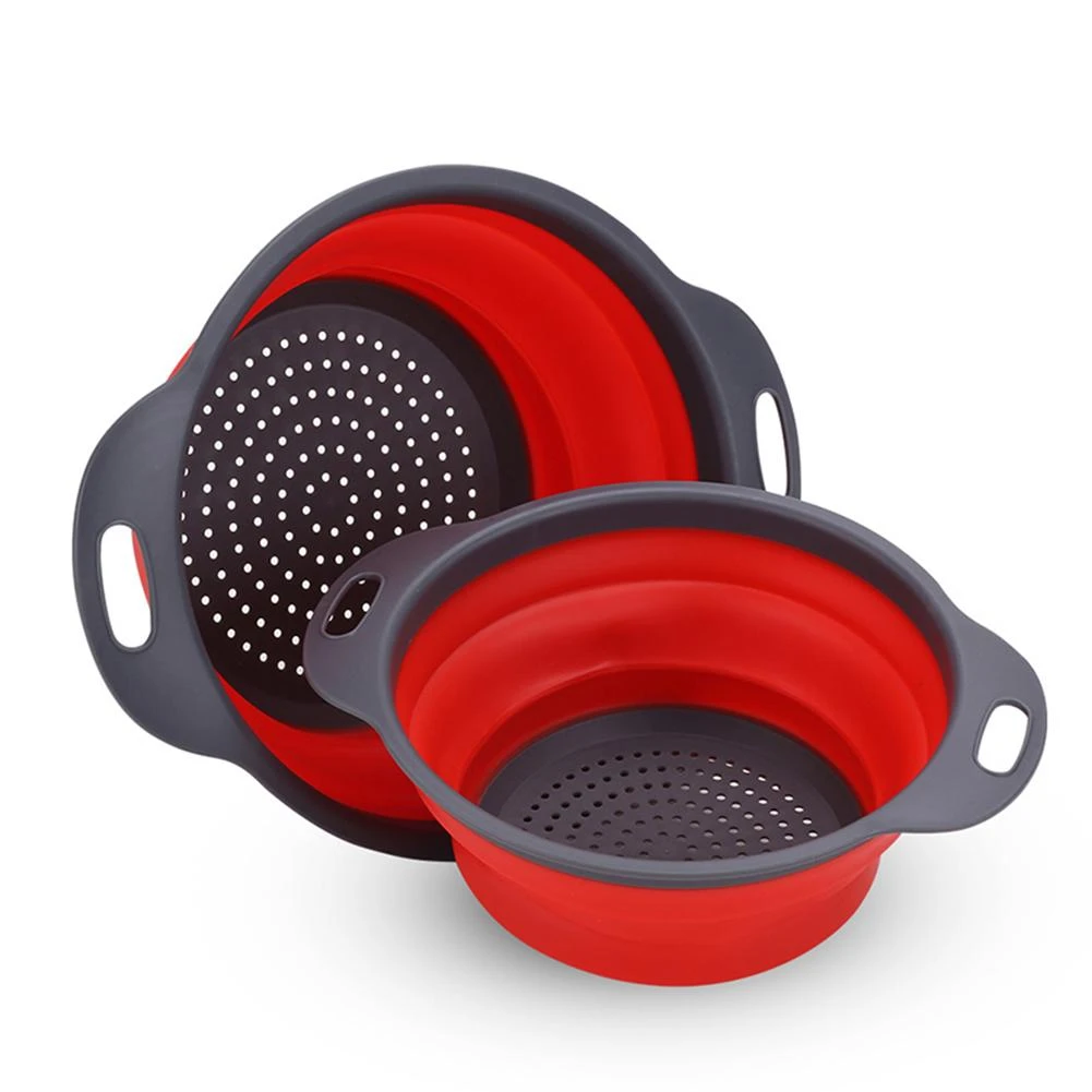 Folding Vegetable Fruit Washing Basket Drain Strainer Colander Silicon Collapsible Drainer Basket Kitchen Utensil Storage Tools