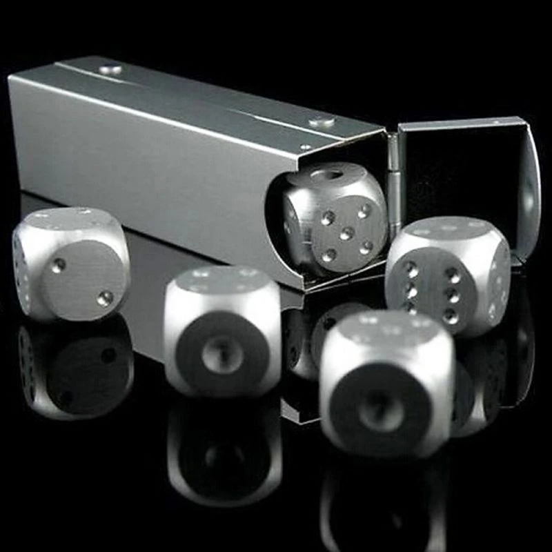 5pcs Aluminum Alloy Metal Dices Set Whisky Dice Stones Ice Cubes Bucket Reusable Keep Wine Chilling  Poker Party Dice Set