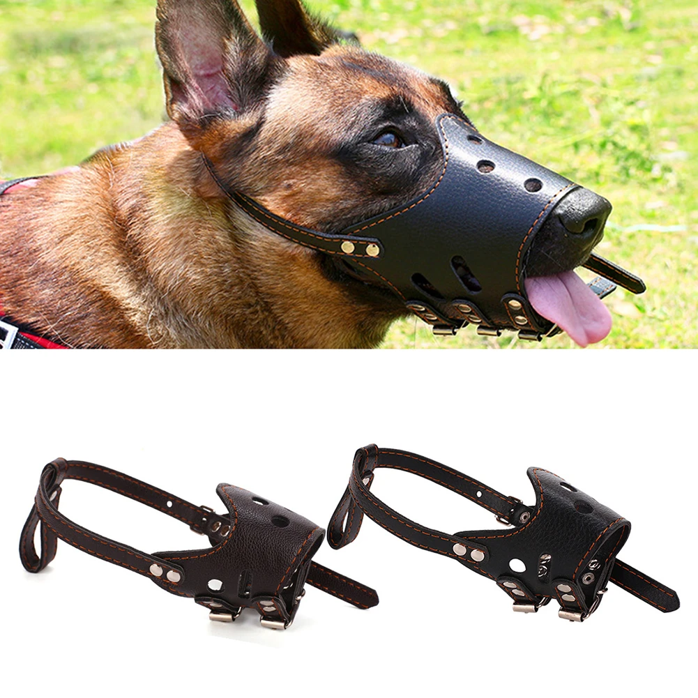 PU Leather Pet Dog Muzzle Adjustable Breathable Mask Anti Bark Bite Chew Safety for Small Large Dogs Mouth Soft Muzzles Training