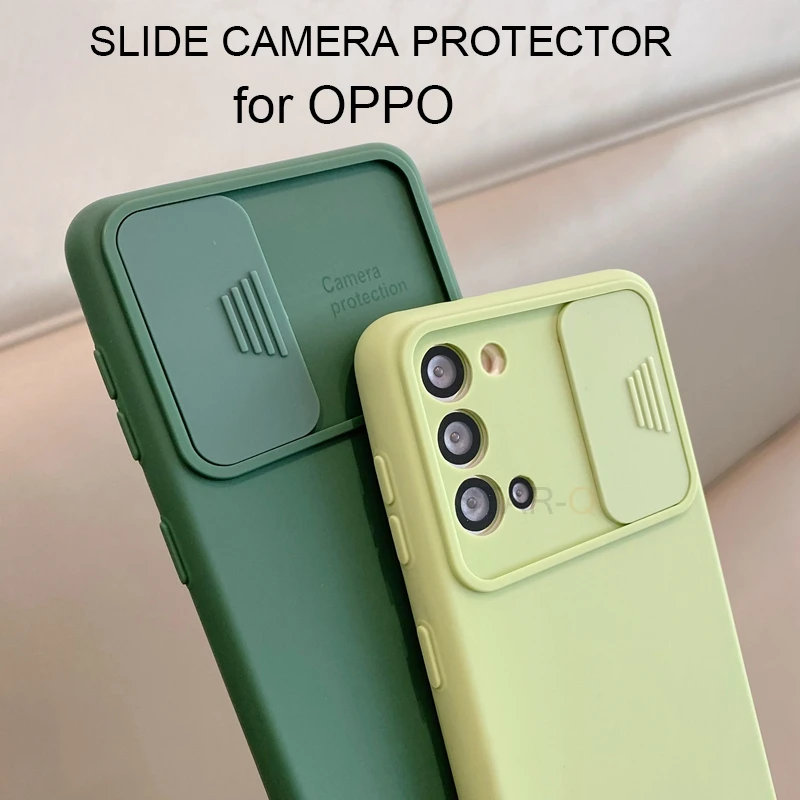 Slide Camera Lens Protector Liquid Silicone Phone Case On For Oppo A32 A72 2020 A 32 Realme 8 7 pro Soft Cover