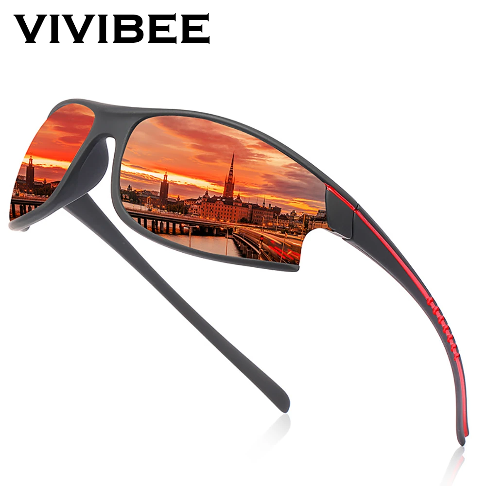 VIVIBEE Mirror Red 100% Polarized Sports Sunglasses Men Goggles 2021 UV400 Climbing Women Outdoor Elasticity Sun Glasses