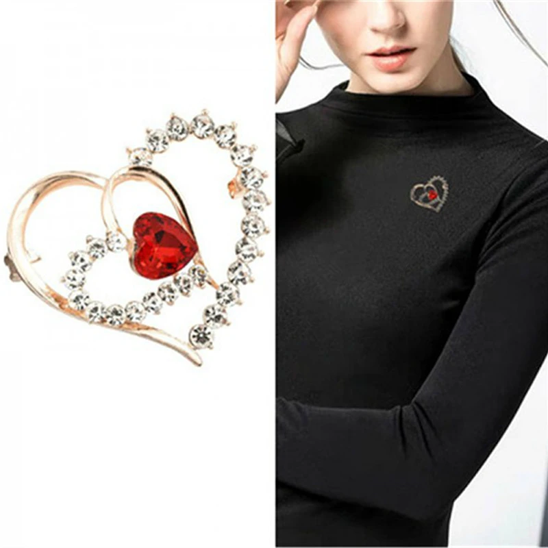 Heart Brooch Red Crystal Brooches For Women Clothing Accessories Love Brooches Pins Metal Fashion Jewelry Gift Wholesale