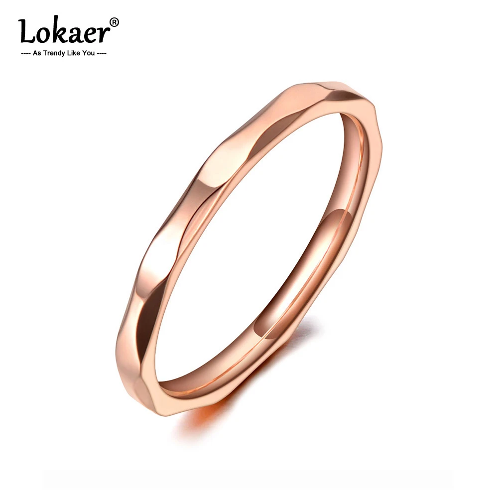 Lokaer Fashion Titanium Stainless Steel Surface Cutting Rings Jewelry Rose Gold Simple Cute Cocktail Ring For Women Girls R20024