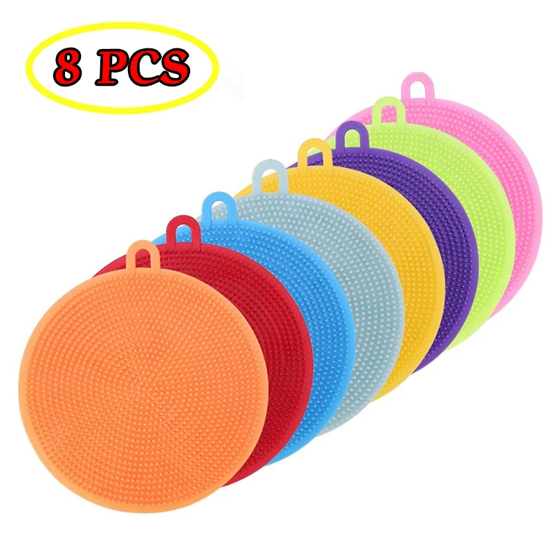8Pcs Silicone Kitchen Cleaning Brush Silicone Dish Bowl Scrubber Dirt Oil Cleaning Magic Dish Bowl Pot Cleaning Washing Tool