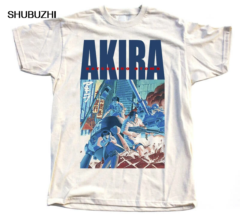 Akira 1988 Natural T-Shirt V7 Manga K.Otomo Tokyo 100% Cotton male brand teeshirt men summer cotton t shirt