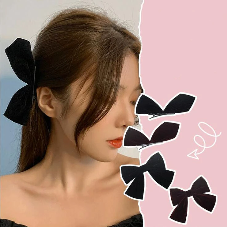 1/2Pcs Black White Ribbon Hair Bows Clips Vintage Bowknot Side Hairpin Cute Girls Barrettes Headdress Hair Accessories For Women