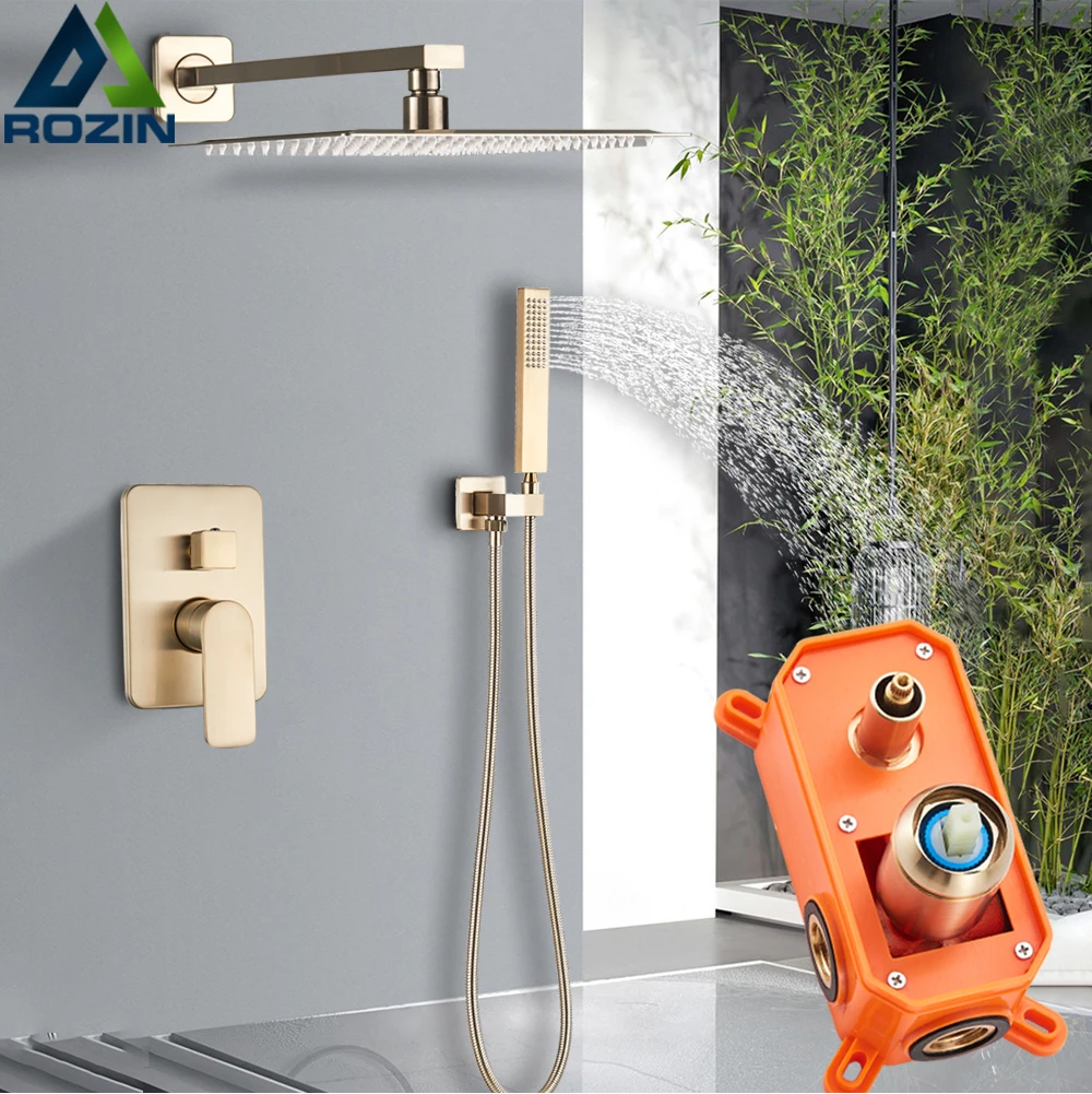 Brushed Gold Bathroom Shower Set Rainfall Shower Head Single Handle Shower Faucet Wall Mounted Bath Shower Mixer Water Set