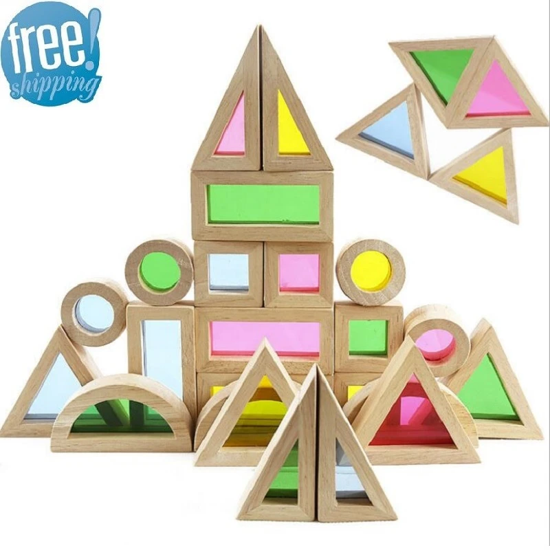 Wooden Rainbow Stacking Blocks Creative Colorful Learning And Educational Construction Building Toys Set For Kids For Ages 2+