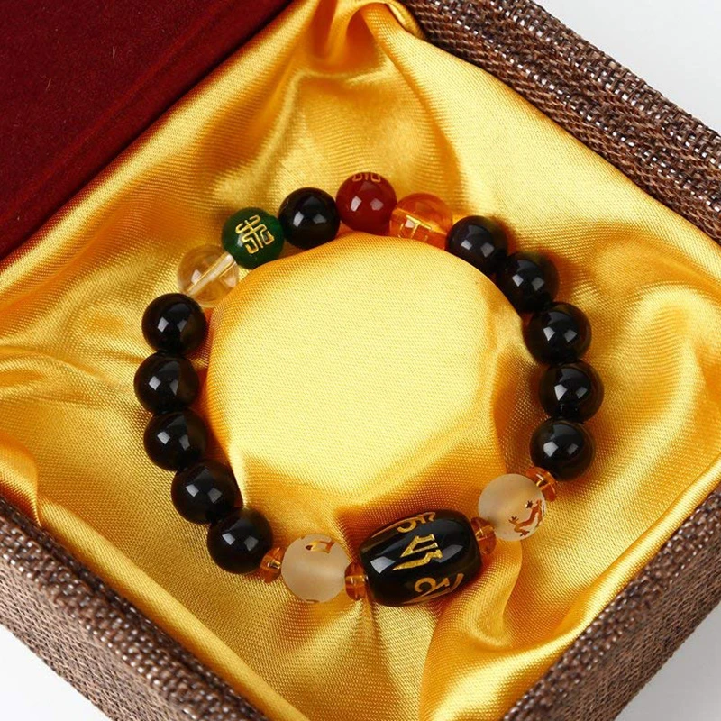 Box Included Feng Shui Obsidian Bracelet Five-element Wealth Porsperity and Good Luck Attract Gift Women Men Bead Bracelets