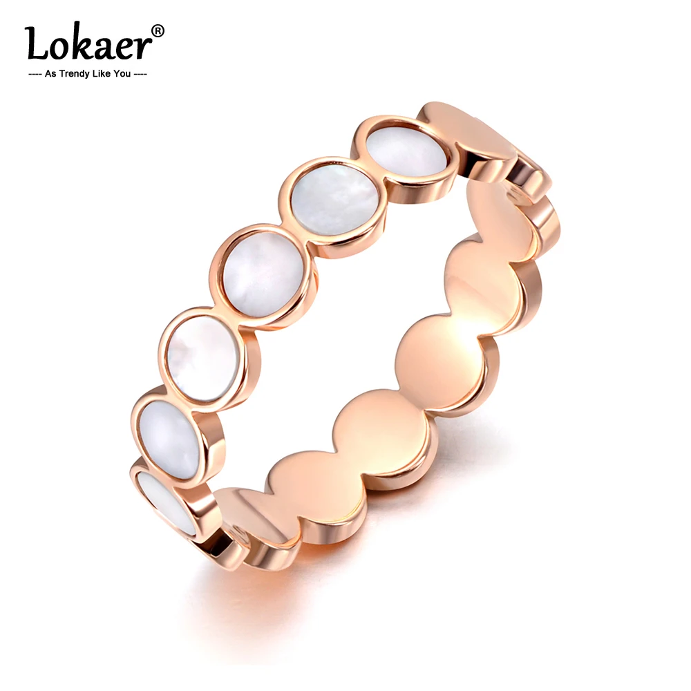 Lokaer Titanium Stainless Steel Fine Brand White Shell Rings Bridal Wedding Engagement Ring Jewelry For Women Girls R19113