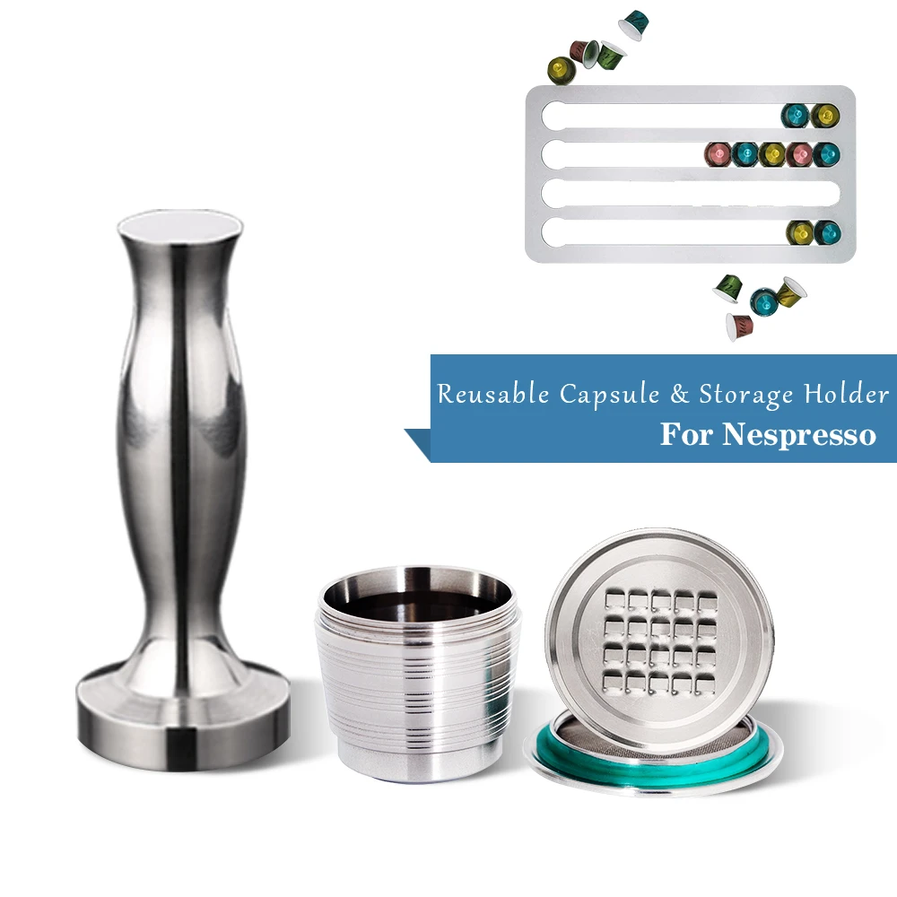 Nespresso Refillable Coffee Capsule 4PC/Set Stainless Steel Coffee Tamper Reusable Coffee Pod Business Birthday Coffeeware Gifts