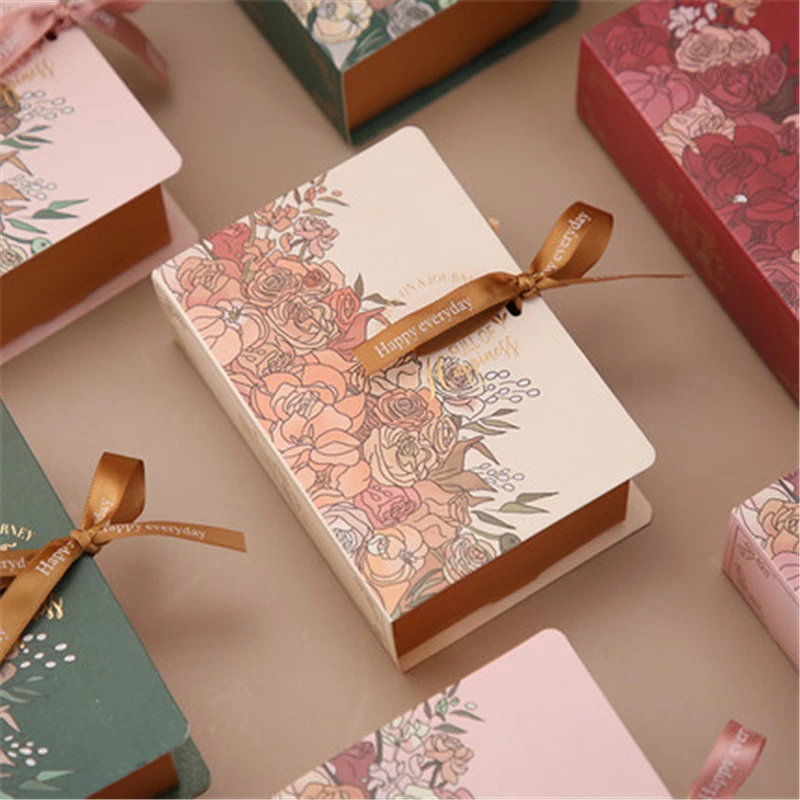 25Pcs Creative Simple Book Shape Gift box Creative Kraft Paper DIY gift Candy box kawaii Party Supplies Decor Box With Ribbon