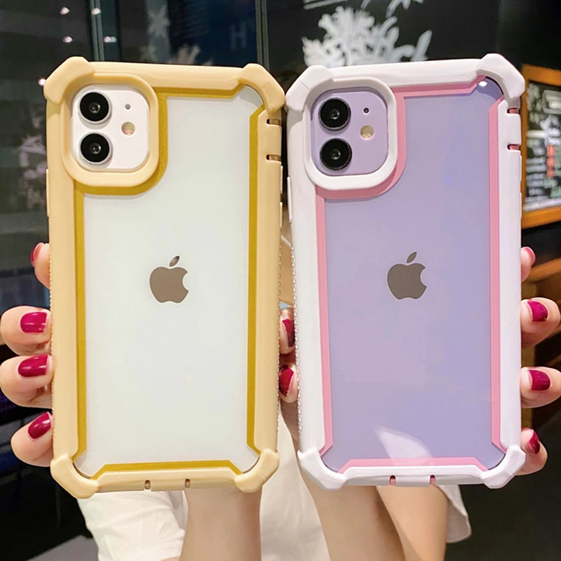 For iPhone 12 13 Pro Max Shockproof Bumper Transparent Phone Case For iPhone 11Pro XR XS Max X 7 8 Plus 12 13 Mini Clear Cover