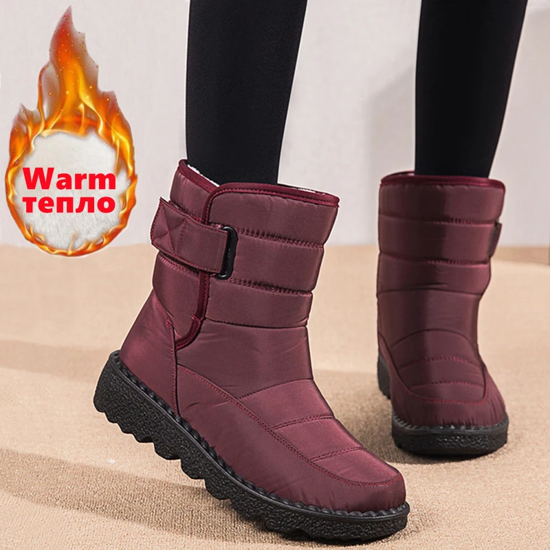 2021 Waterproof Snow Boots Women Shoes Thicken Warm Plush Winter Mid Calf Boots Woman Non Slip Cotton Padded Shoes 35-43