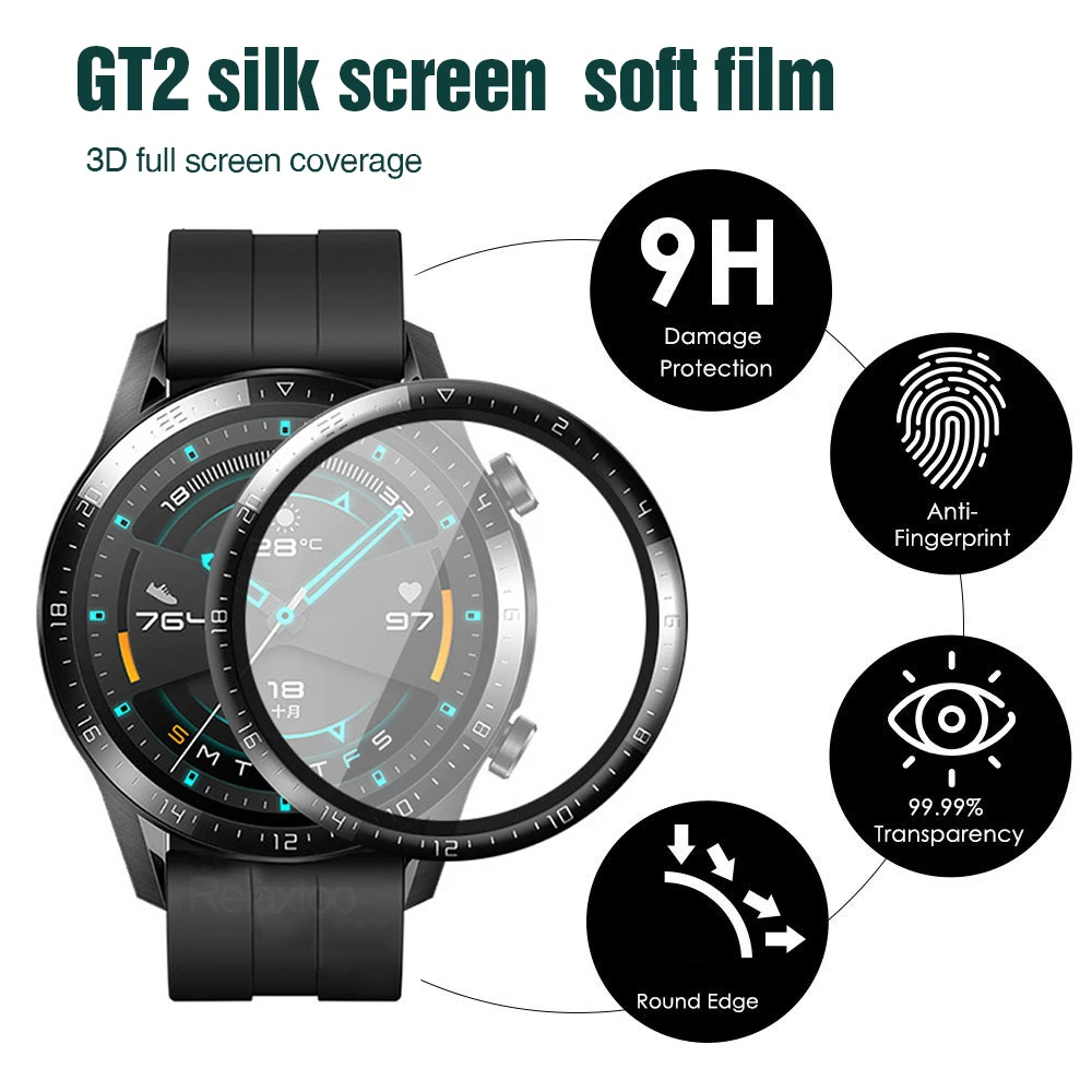 2Pcs 99D Full Cover Soft Flexible Protective Film For Huawei Watch GT2E GT2 46mm GT 2 2E Smart watch Screen Protector Not Glass