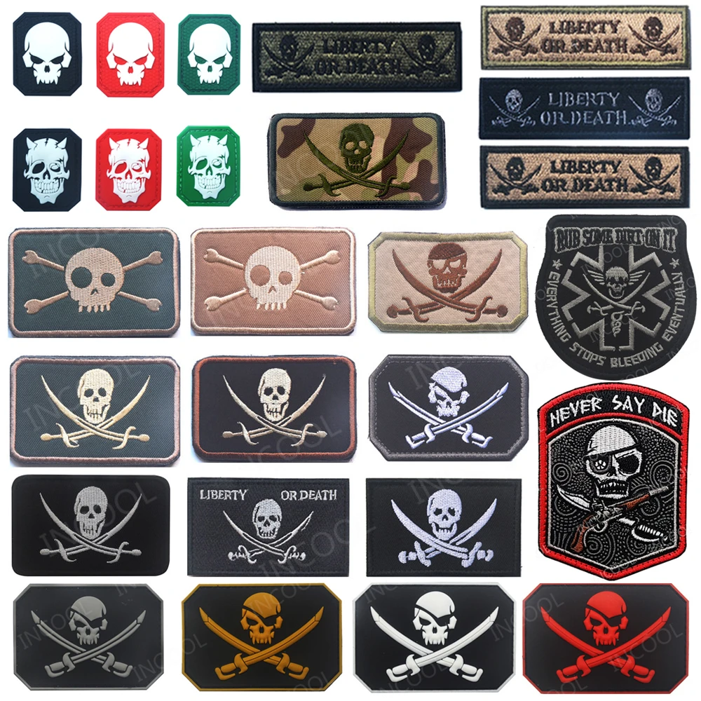 Embroidered Patches Skull Swords Tactical Military Patch IR Reflective Emblem 3D Rubber PVC Badges For Clothing Backpack Caps
